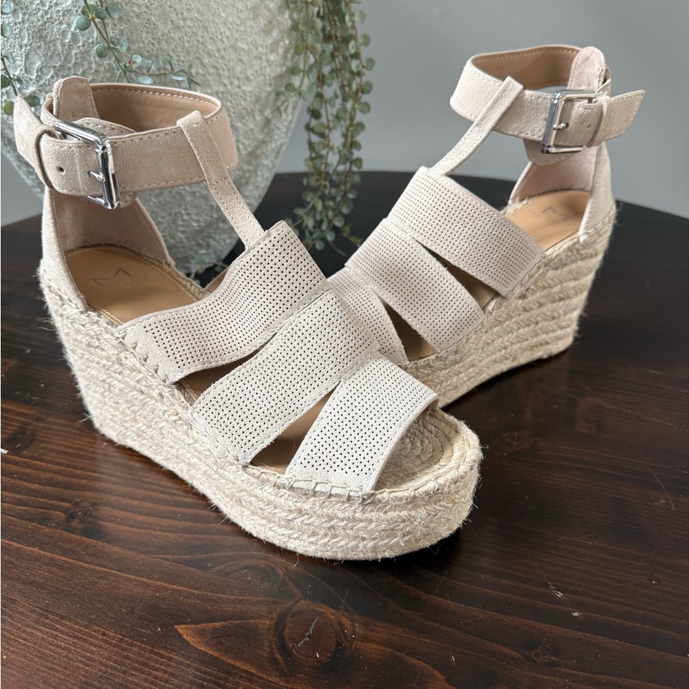 Marc Fisher Cream Espadrille Wedges with Ankle Strap